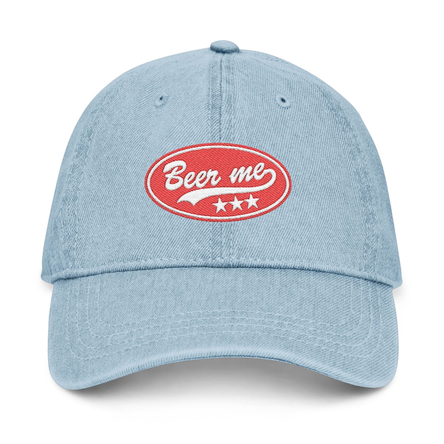 Denim Hat — Embroidered “Beer Me” Vintage Patch Cap