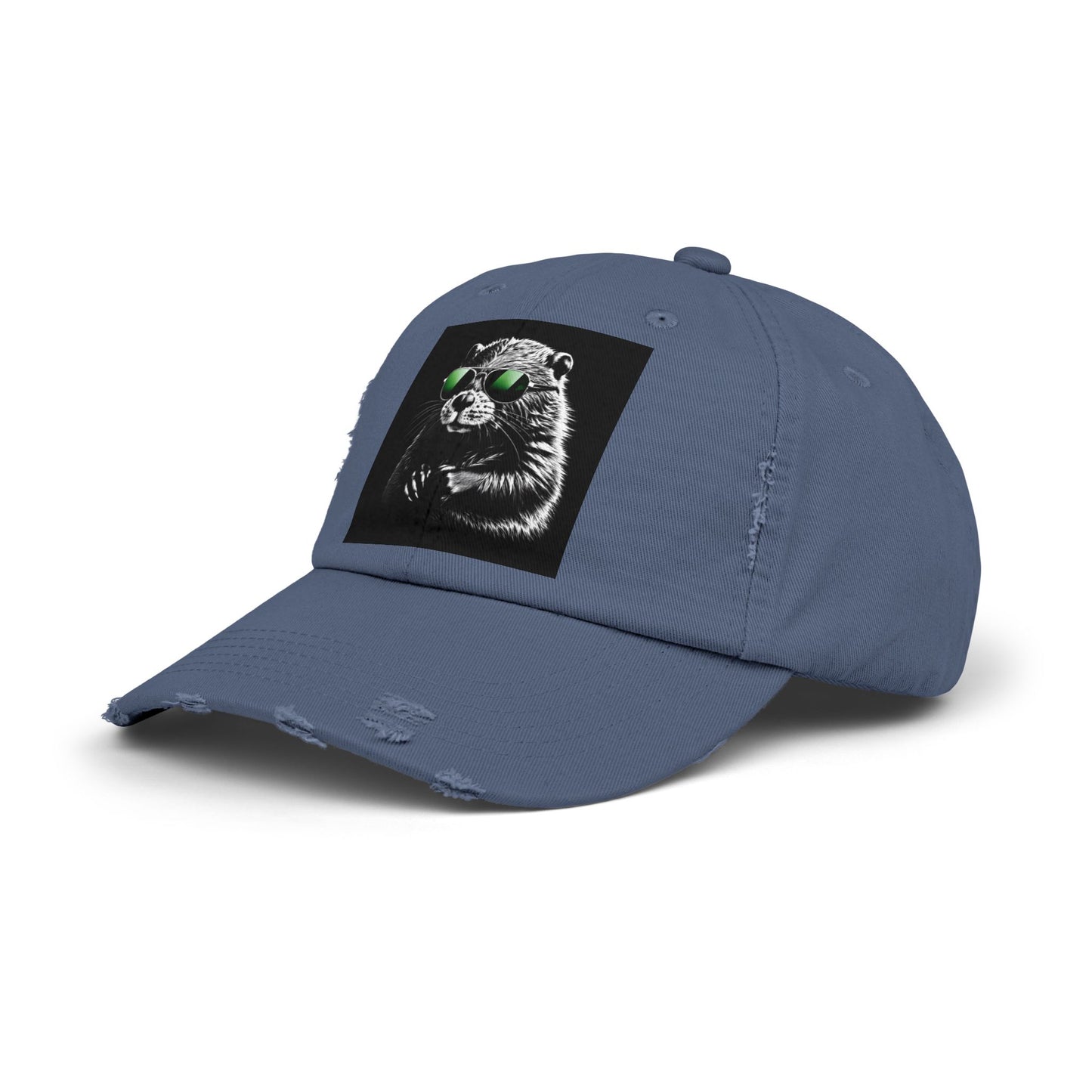 Distressed Cap — Cool Raccoon with Green Sunglasses Hat