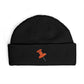 Cuff Beanie with Orange Pushpin Embroidery – Casual Streetwear Knit Hat Hats Printify One size Black