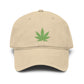 Washed Baseball Cap with Green Glitter Cannabis Leaf Embroidery Hats Printify One size Khaki
