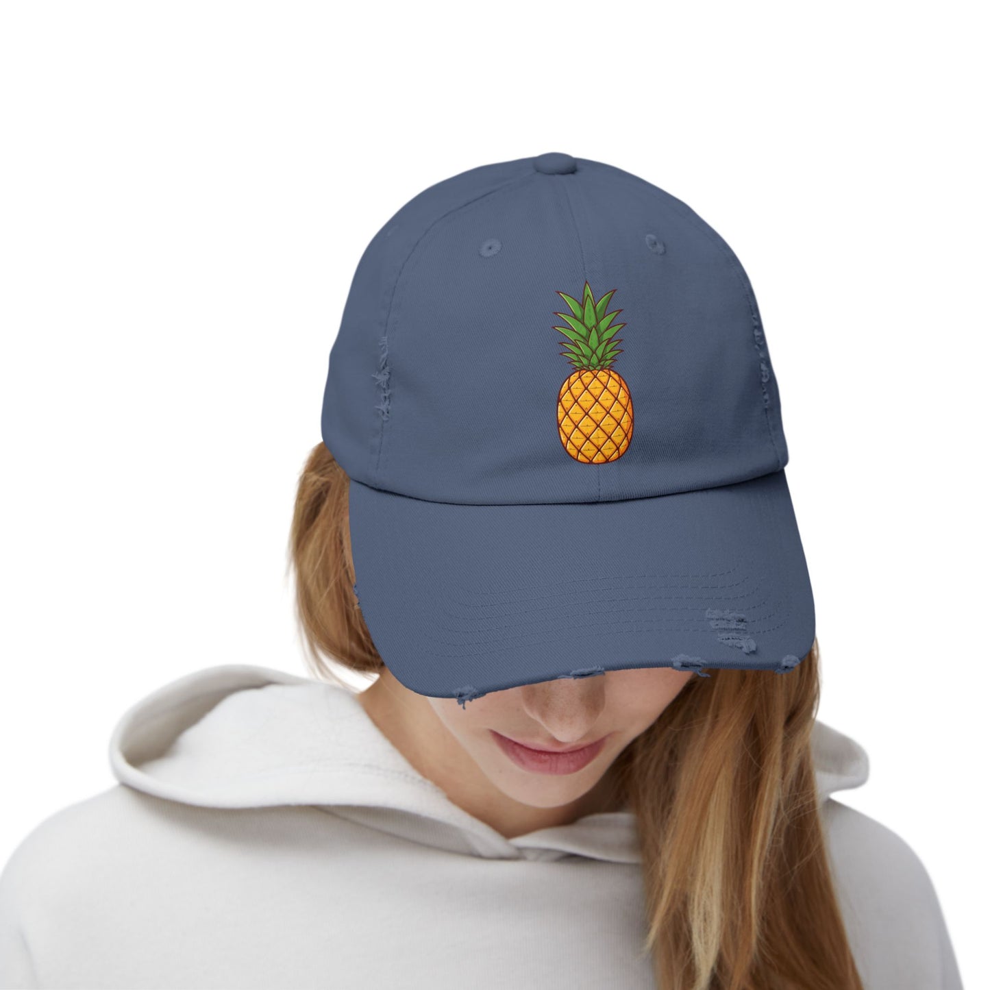 Distressed Pineapple Cap — Retro Embroidered Fruit Hat Hats Printify