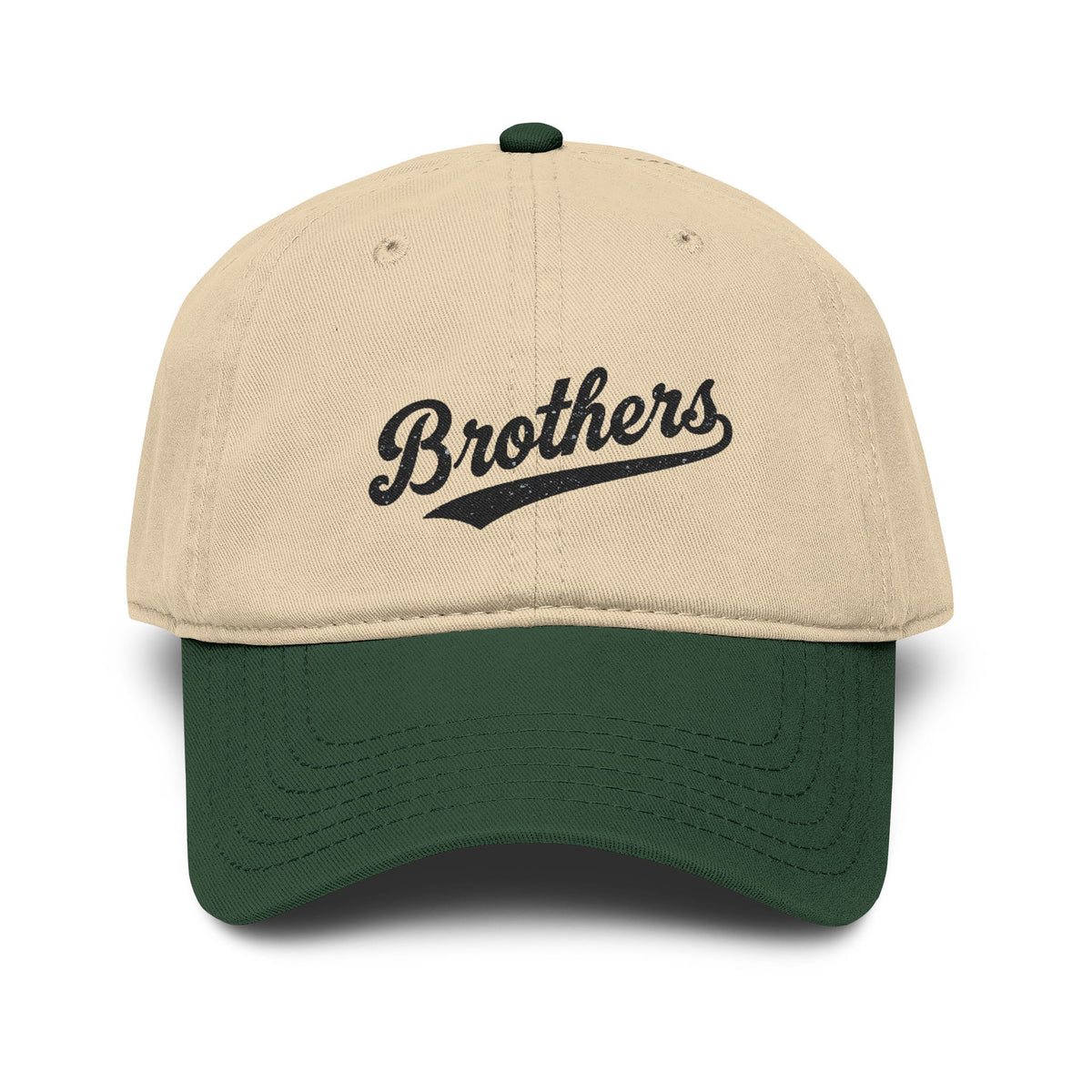 Brothers Embroidered Washed Baseball Cap Hats Printify One size Dark Green / Khaki