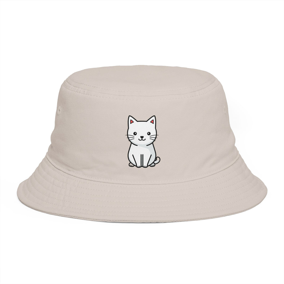 Brown Bucket Hat with Cute White Cat Embroidery — Casual Cat Lover Accessory Hats Printify One size Bone