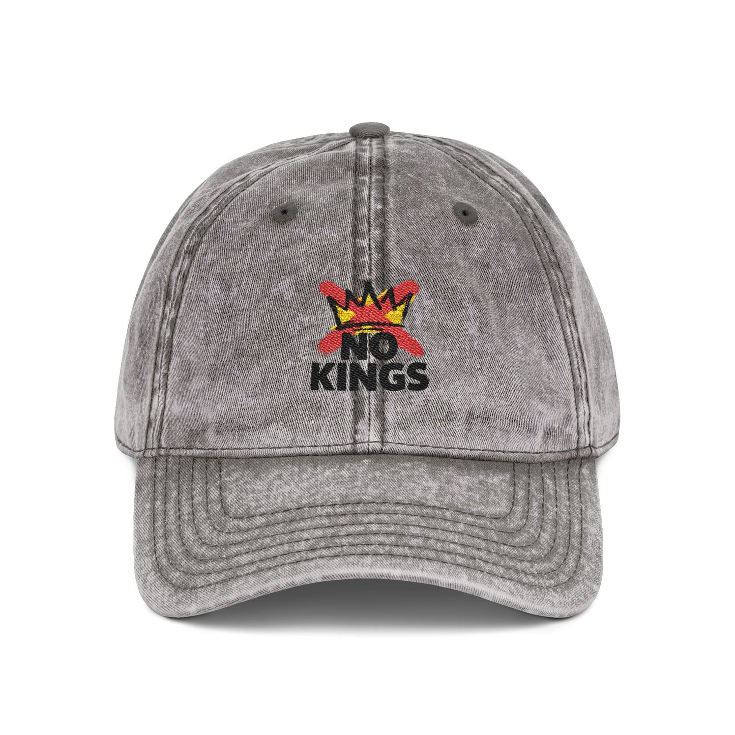 Vintage Embroidered Cap – 'No Kings' Crown Dad Hat Hats Printify One size Charcoal Grey