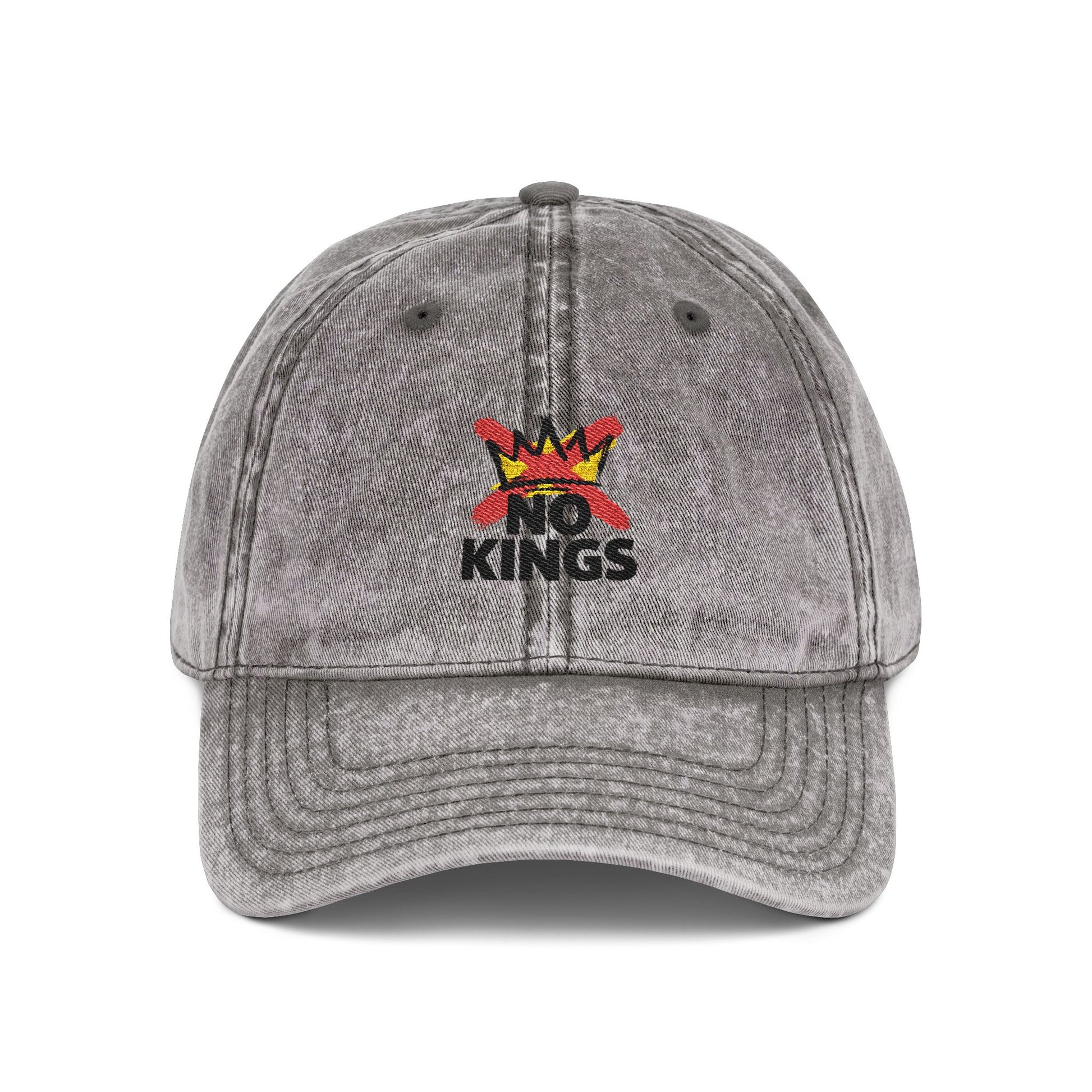 Vintage Embroidered Cap – 'No Kings' Crown Dad Hat Hats Printify One size Charcoal Grey