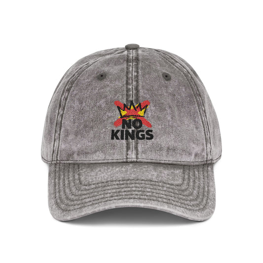 Vintage Embroidered Cap – 'No Kings' Crown Dad Hat Hats Printify One size Charcoal Grey