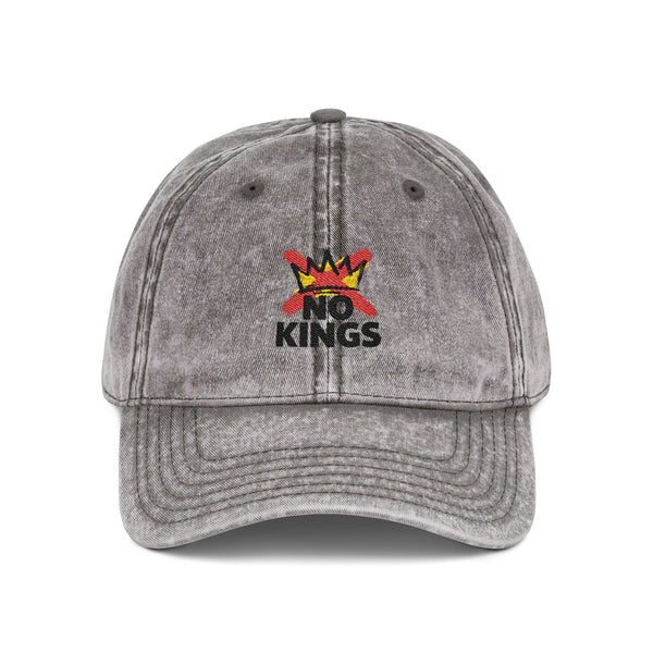 Vintage Embroidered Cap – 'No Kings' Crown Dad Hat Hats Printify One size Charcoal Grey