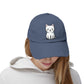 Distressed Black Cap with Cute White Cat Graphic Hats Printify
