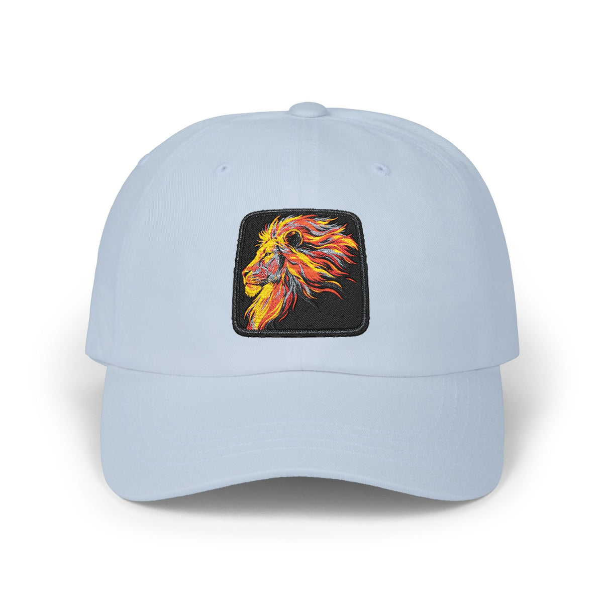 Dad Cap — Embroidered Fiery Lion Patch Baseball Hat Hats Printify One size Light Blue