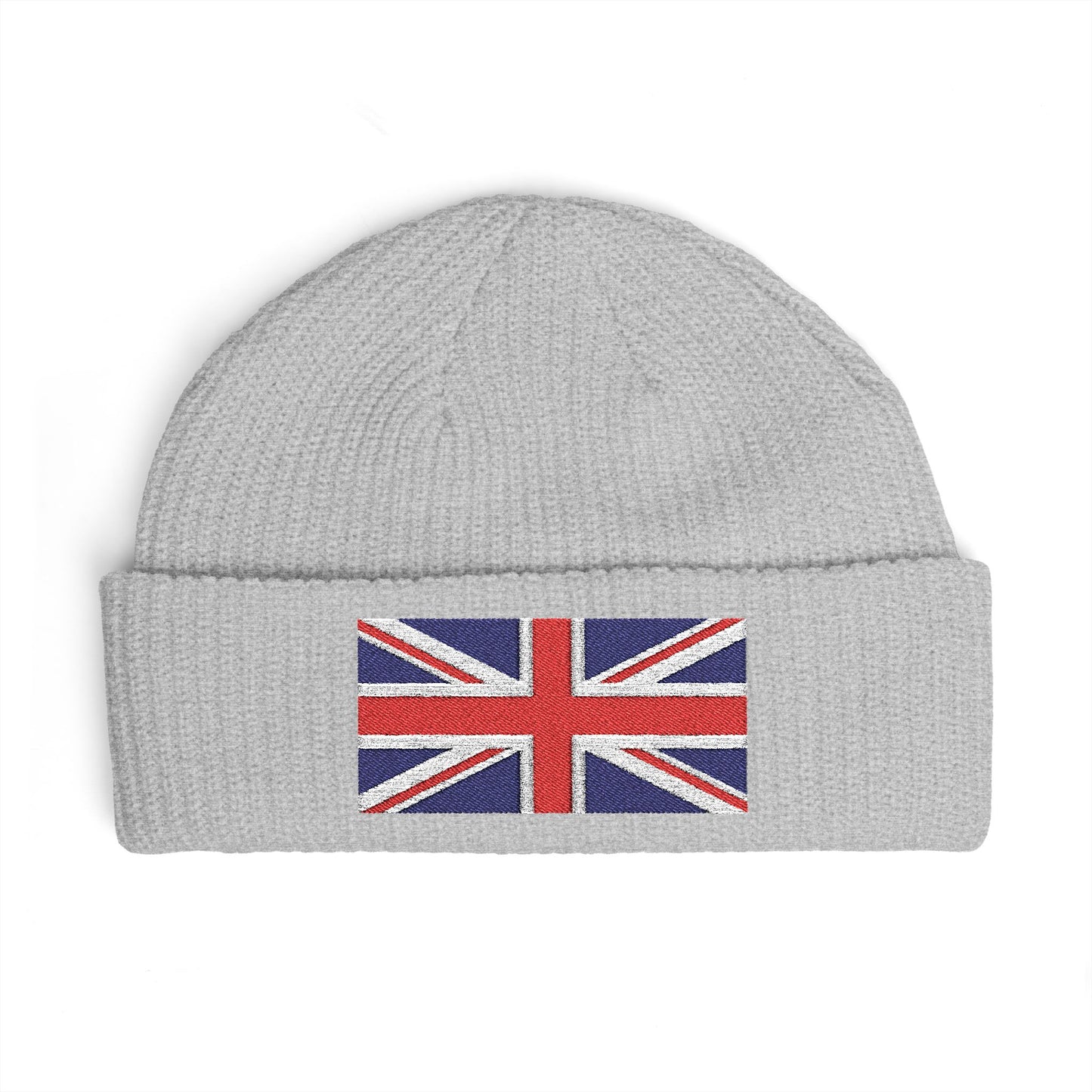 Cuff Beanie — Embroidered Union Jack Knit Hat Hats Printify One size Athletic Heather