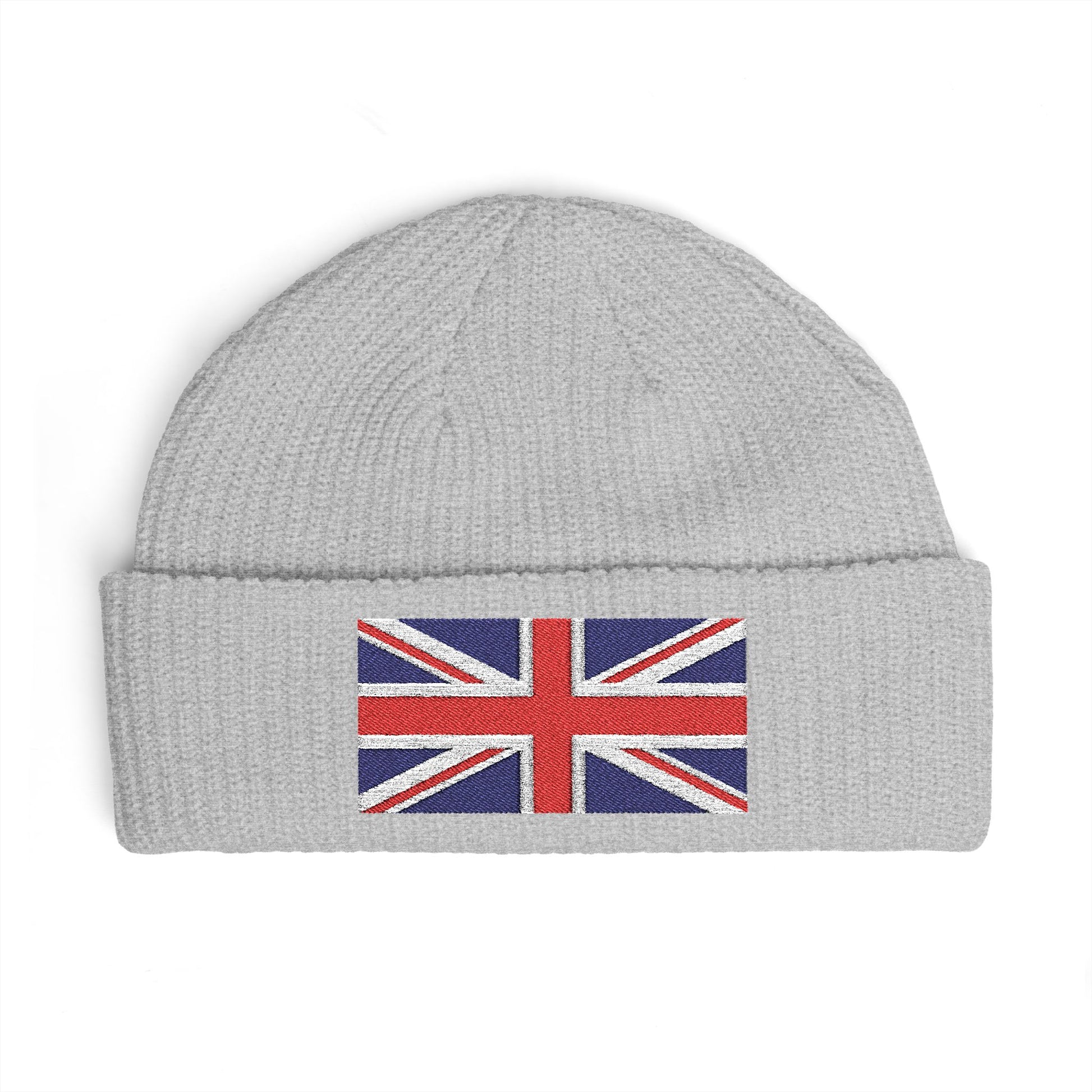 Cuff Beanie — Embroidered Union Jack Knit Hat Hats Printify One size Athletic Heather