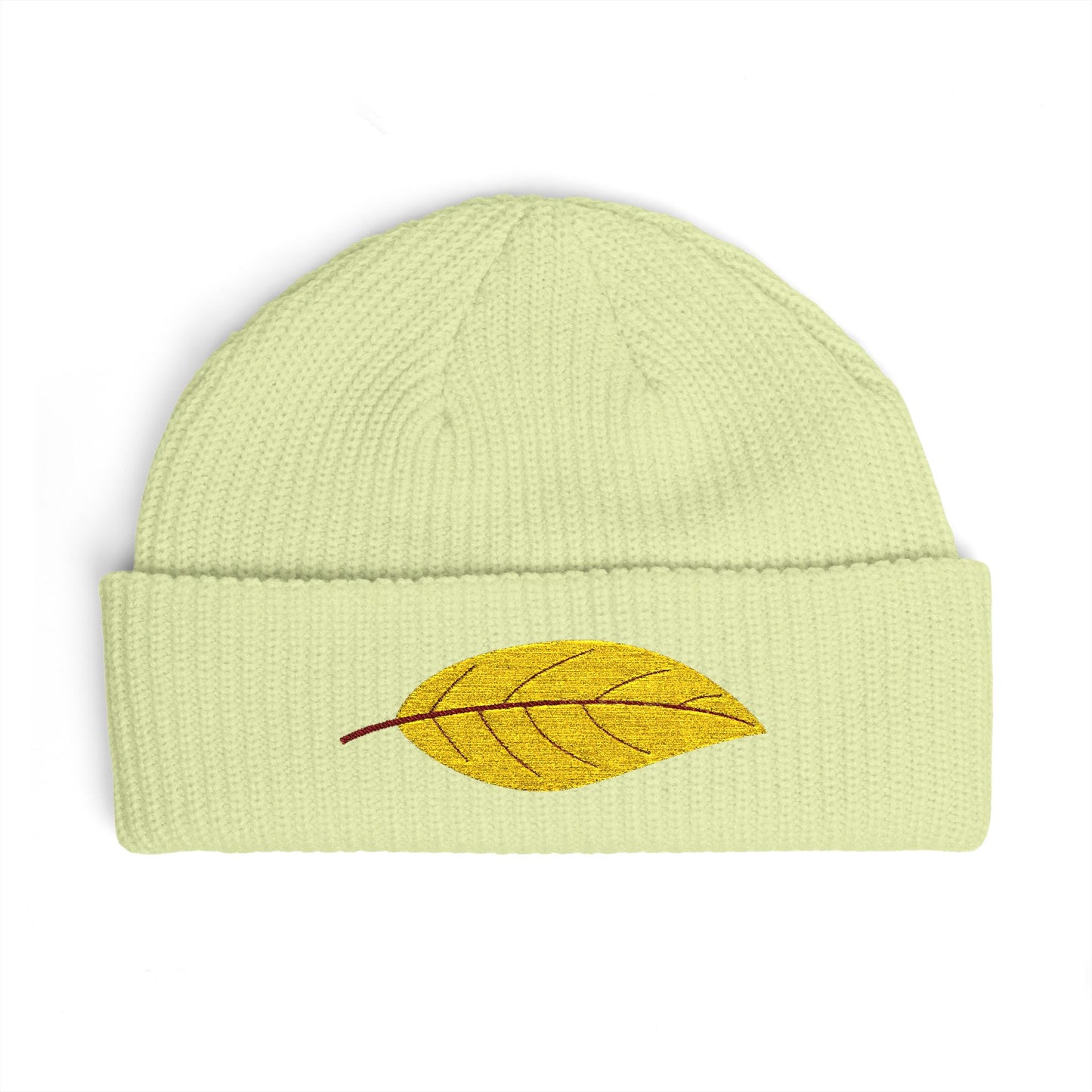 Embroidered Golden Leaf Cuff Beanie Hats Printify