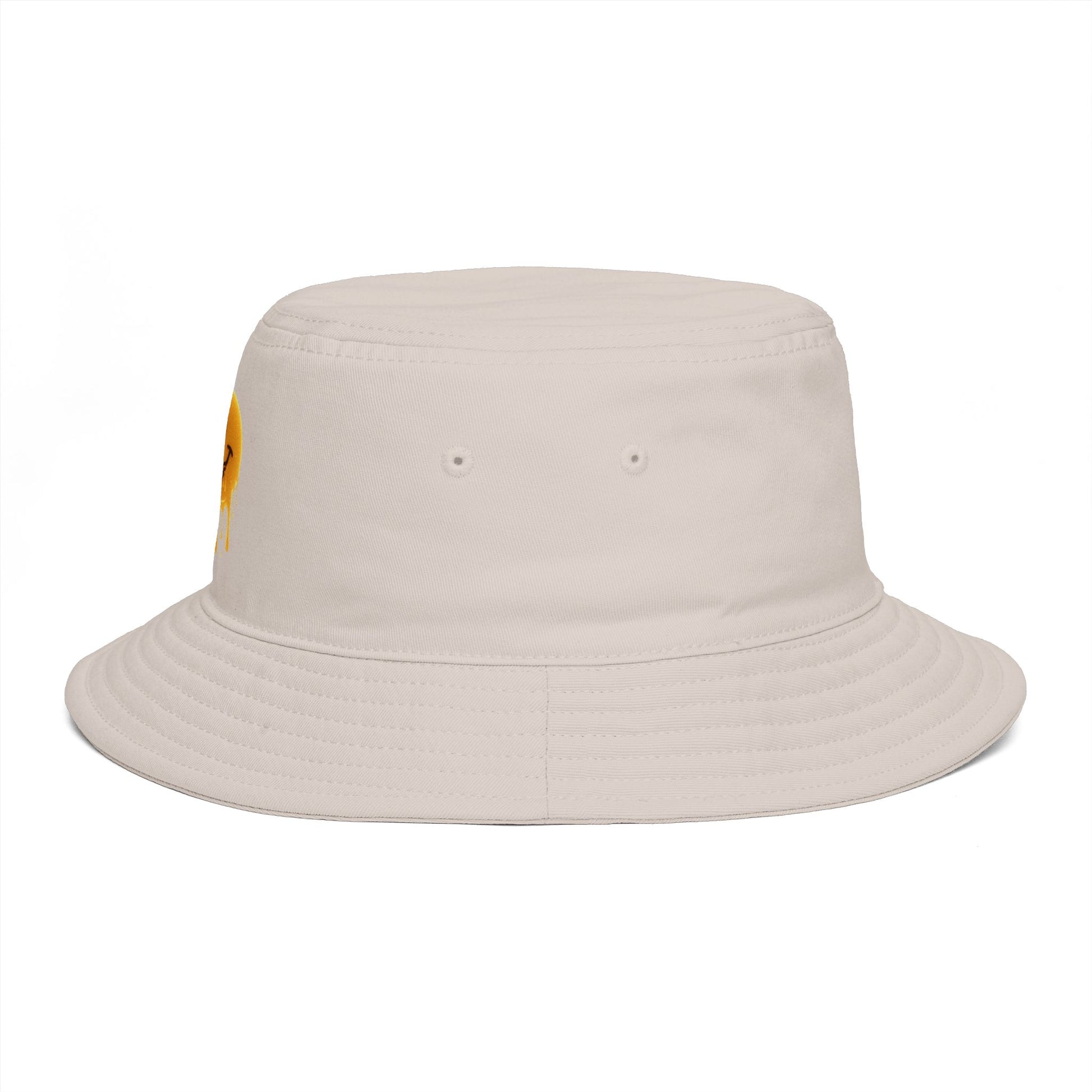 Smiley Drip Bucket Hat — Retro Melted Smile Face Sun Hat Hats Printify