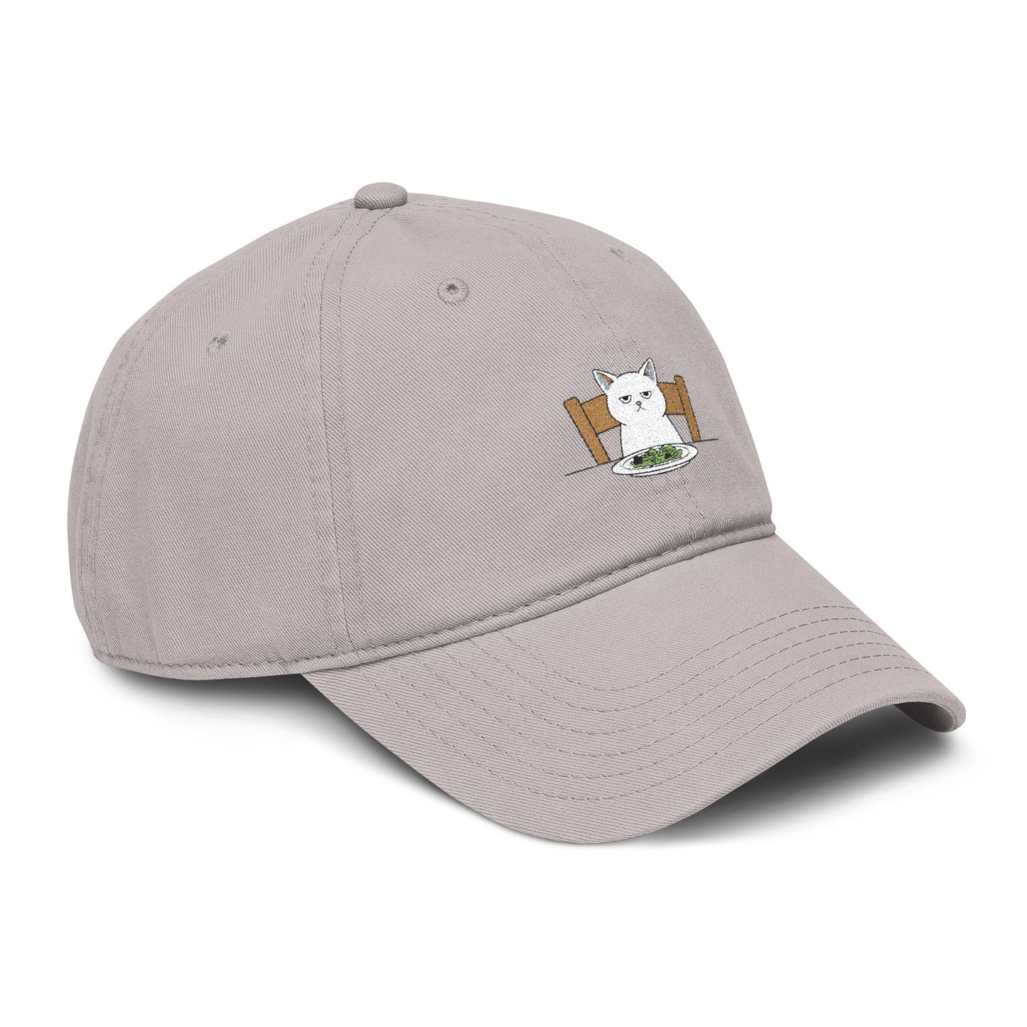 Washed Baseball Cap with Cute White Cat Embroidery