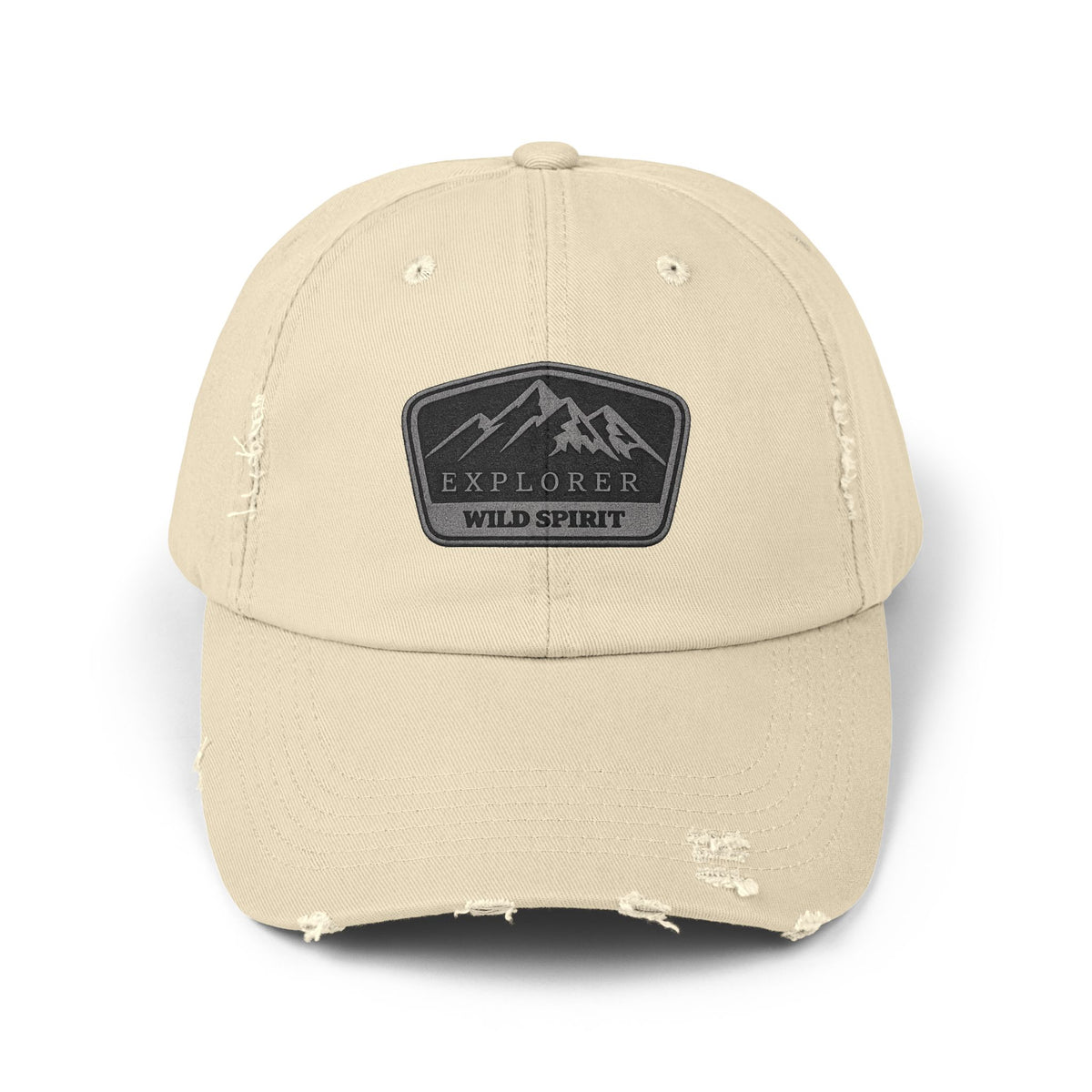 Explorer Wild Spirit Distressed Cap — Mountain Outdoors Dad Hat Hats Printify Stone One size