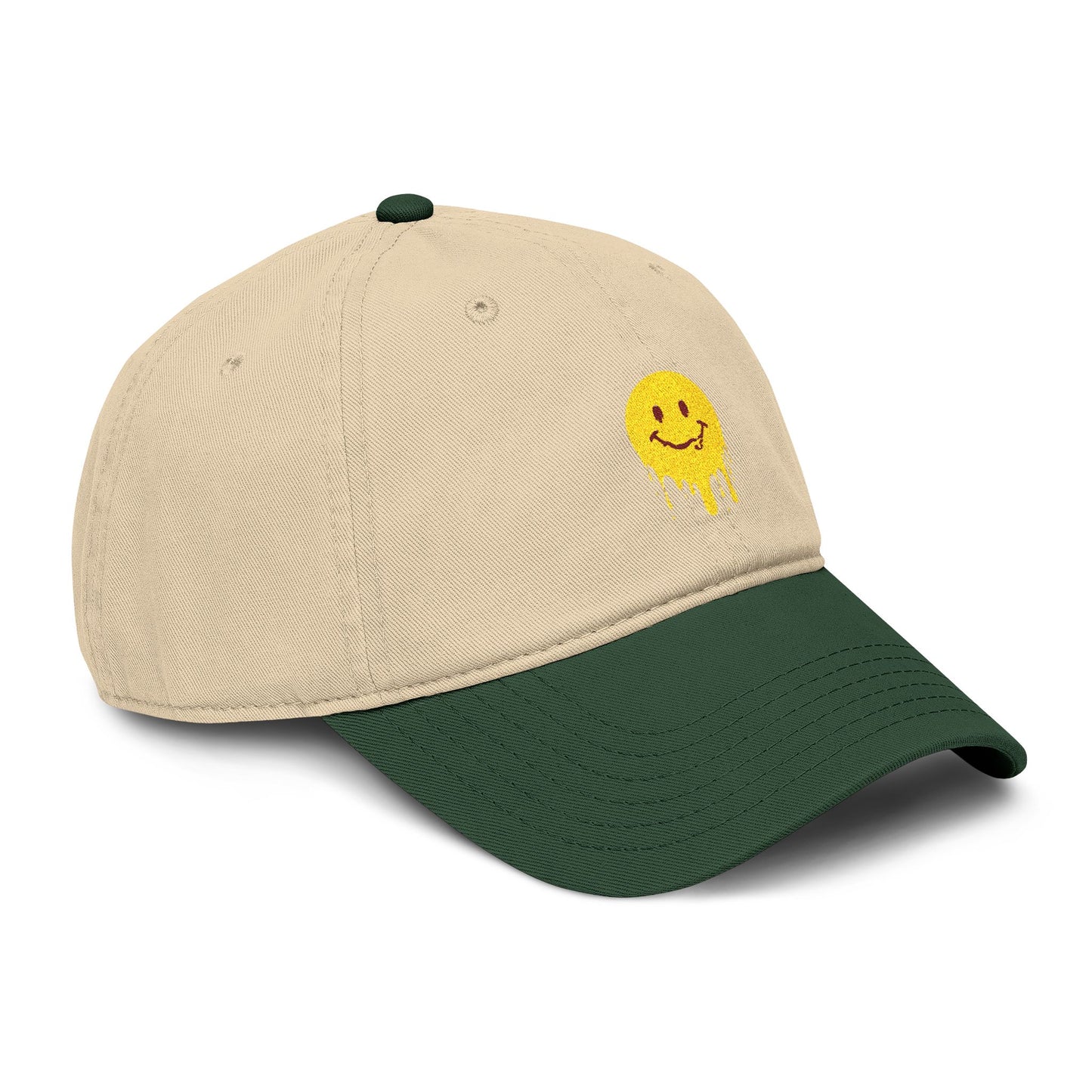 Washed Baseball Cap — Drippy Yellow Smile Embroidered Hat Hats Printify
