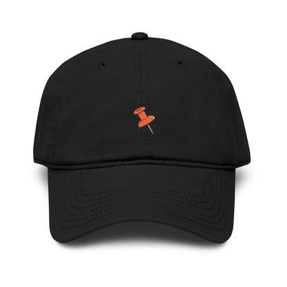 Washed Baseball Cap with Tiny Orange Pushpin Embroidery — Casual Everyday Hat Hats Printify One size Black