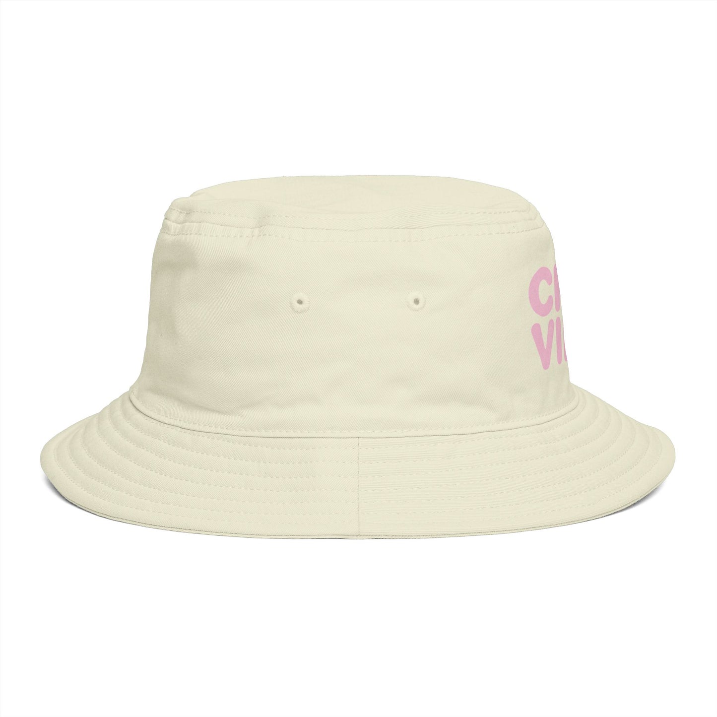 Chill Vibes Bucket Hat — Retro Pink Text Cotton Sun Hat