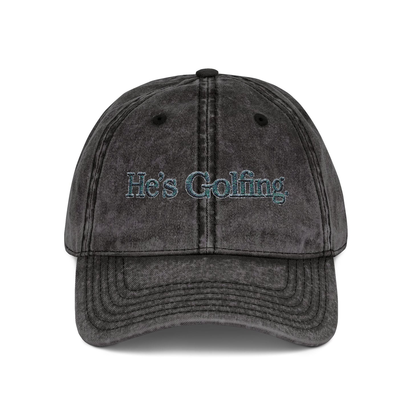 He’s Golfing Embroidered Vintage Cap — Washed Red Golf Dad Hat