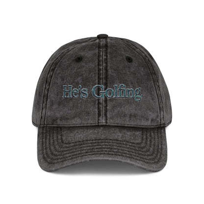He’s Golfing Embroidered Vintage Cap — Washed Red Golf Dad Hat