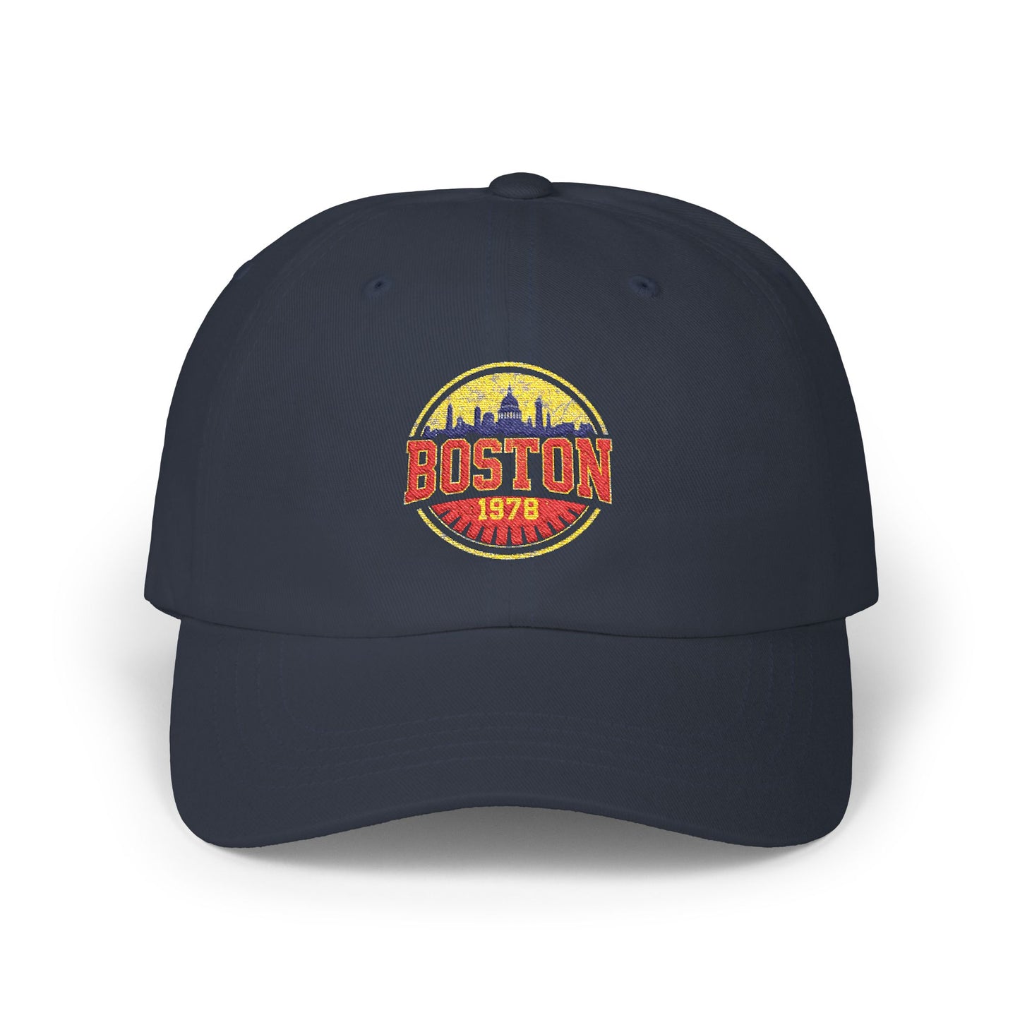Boston Vintage Dad Cap – Retro Skyline Embroidered Baseball Hat Hats Printify Navy One size