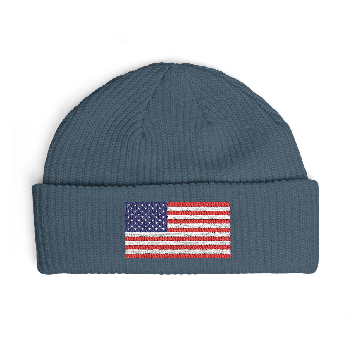 American Flag Cuff Beanie – Embroidered USA Knit Hat Hats Printify One size Petrol Blue