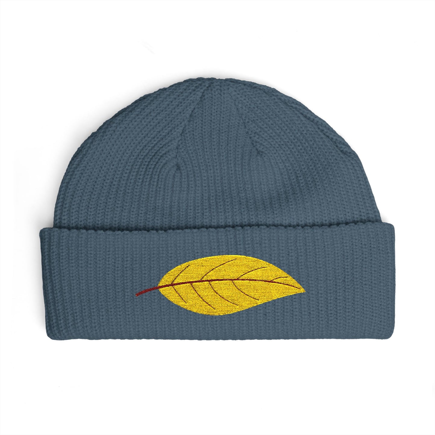 Embroidered Golden Leaf Cuff Beanie Hats Printify One size Petrol Blue