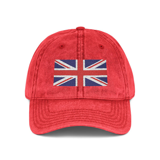 Vintage Union Jack Embroidered Cap Hats Printify One size Red