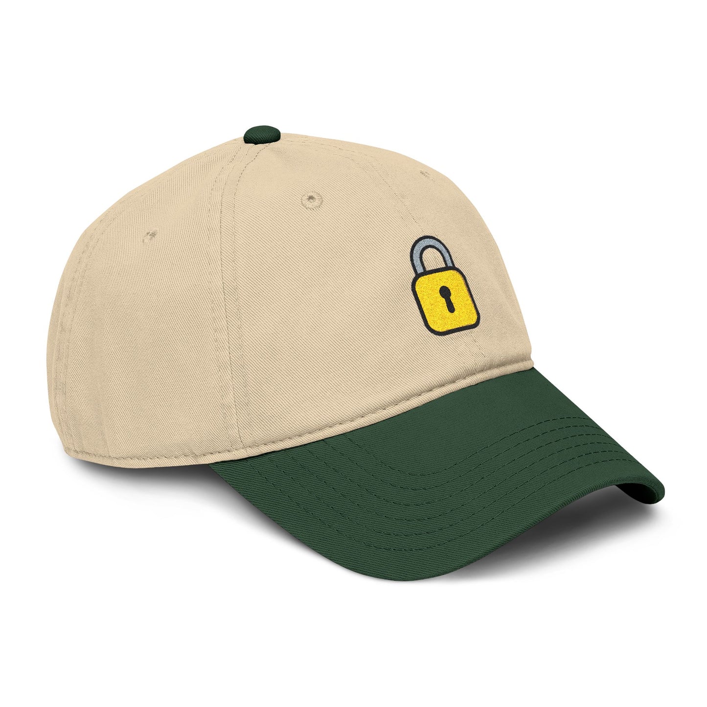 Embroidered Yellow Padlock Baseball Cap — Washed Cotton Dad Hat Hats Printify