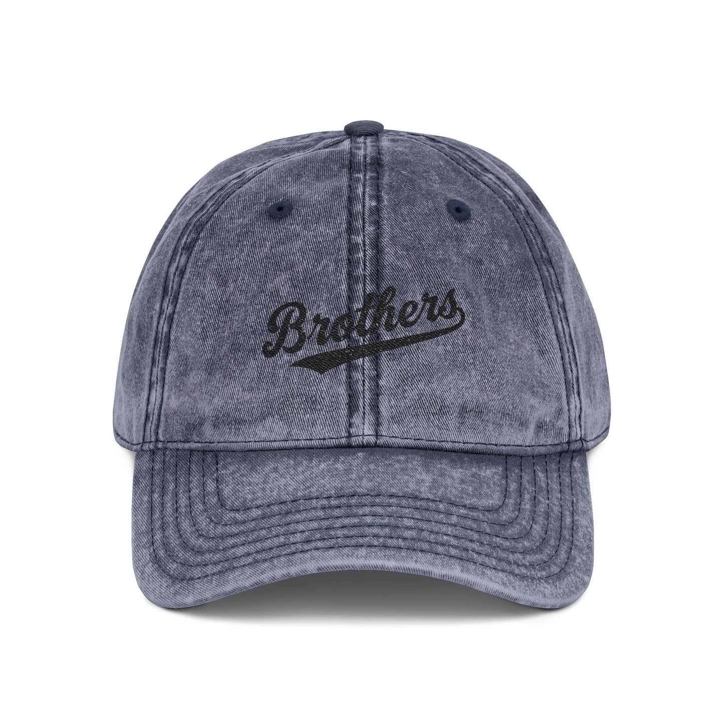 Vintage Embroidered 'Brothers' Cap — Washed Retro Baseball Hat Hats Printify One size Navy