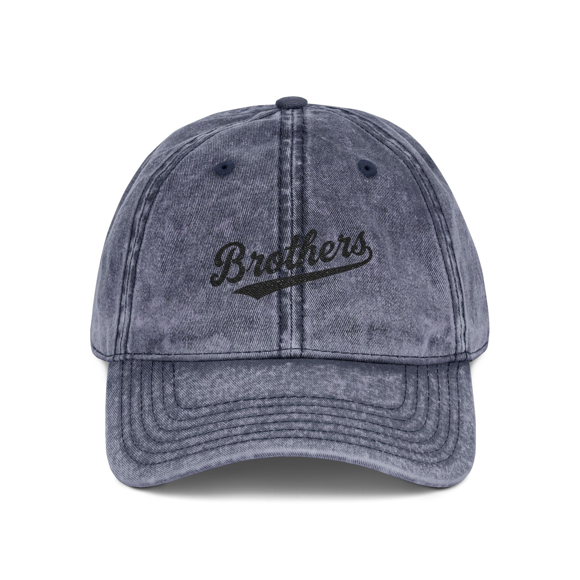 Vintage Embroidered 'Brothers' Cap — Washed Retro Baseball Hat Hats Printify One size Navy