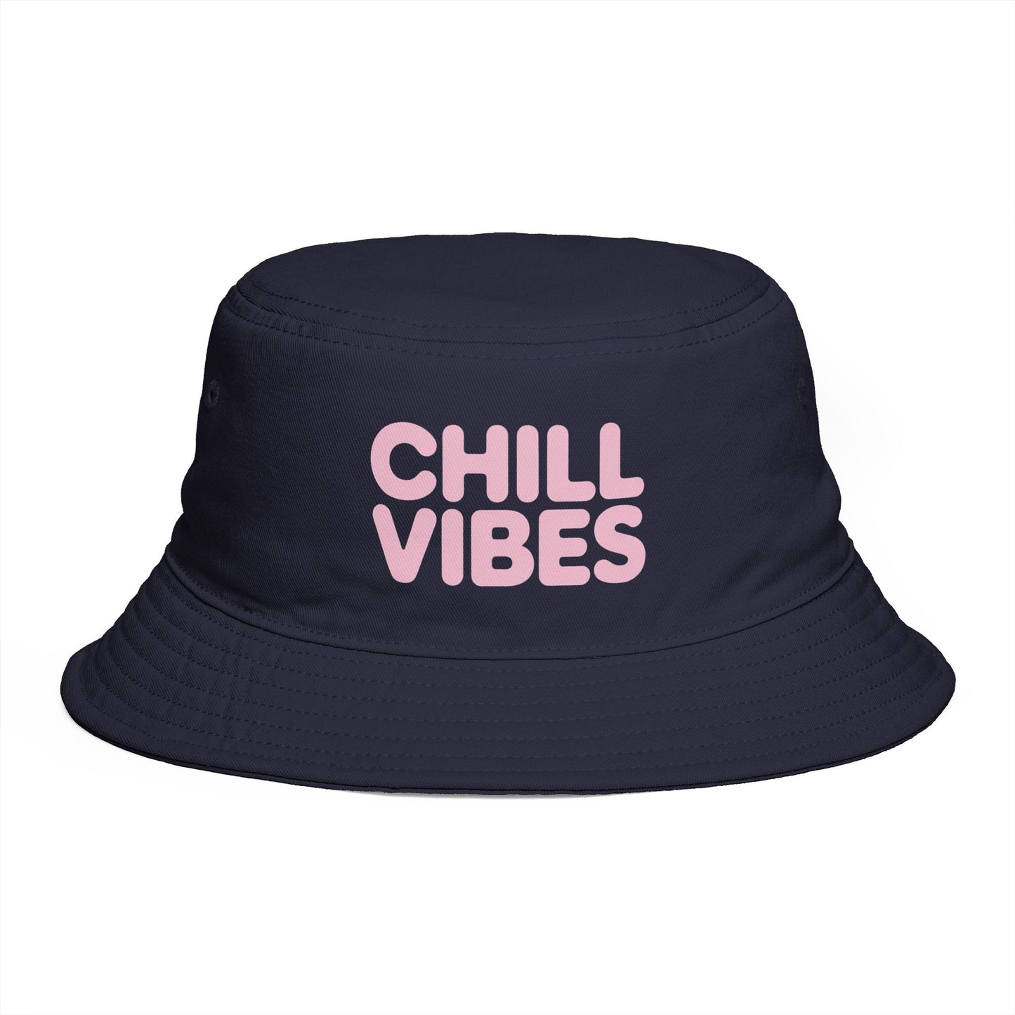 Chill Vibes Bucket Hat — Retro Pink Text Cotton Sun Hat Hats Printify One size Navy