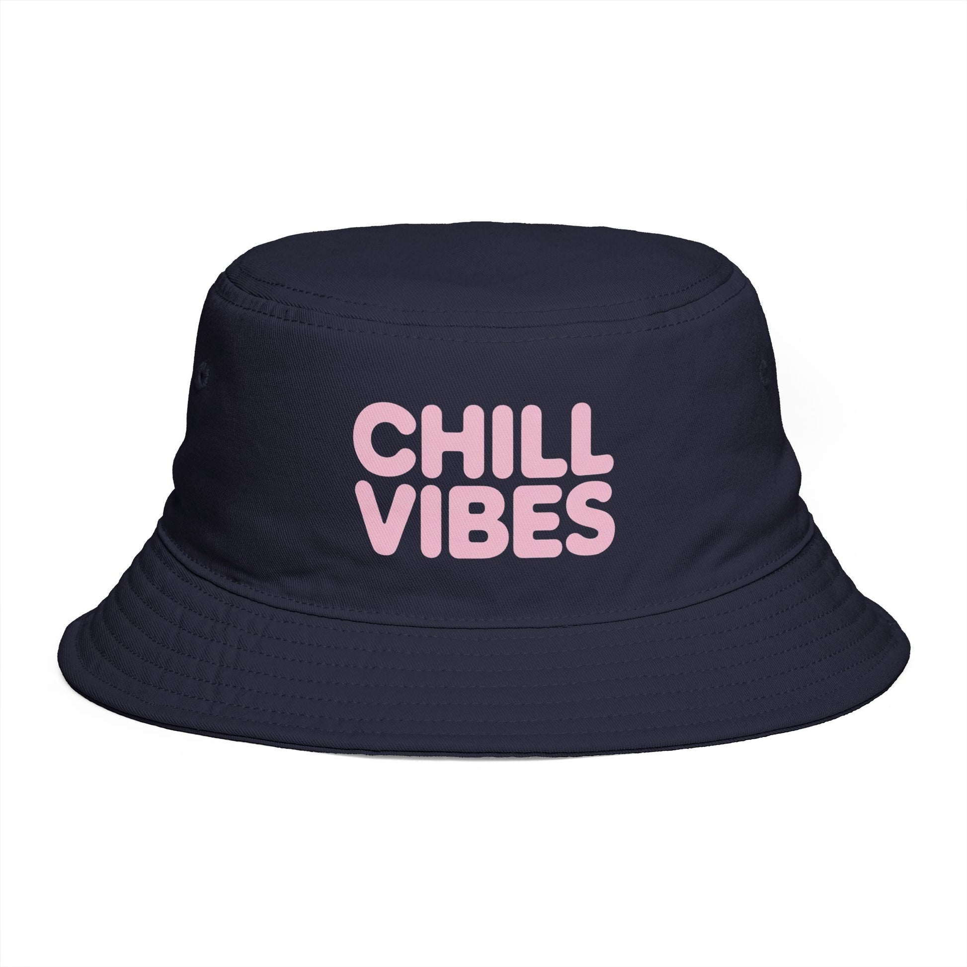 Chill Vibes Bucket Hat — Retro Pink Text Cotton Sun Hat Hats Printify One size Navy