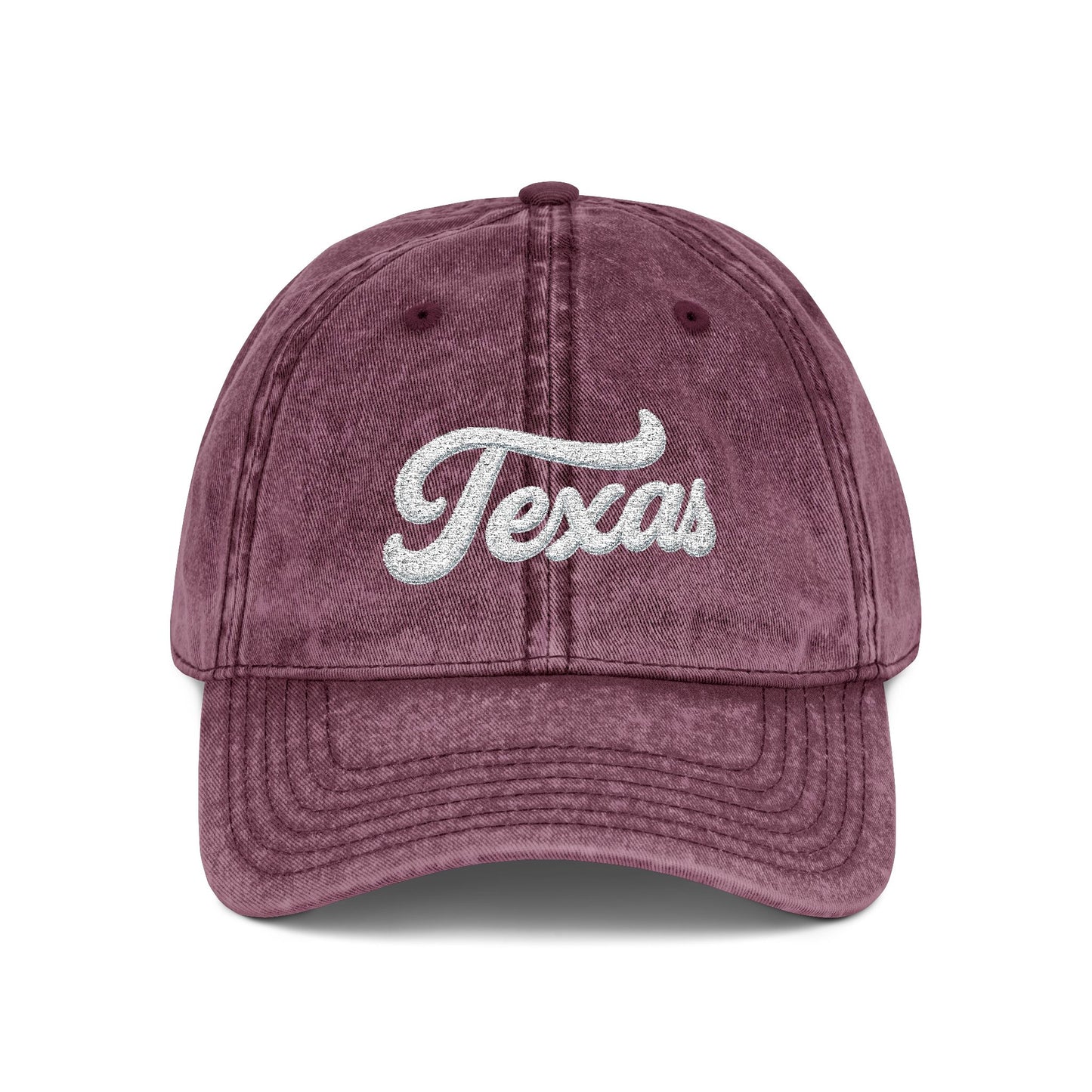 Vintage Embroidered Texas Cap — Distressed Red Baseball Hat Hats Printify One size Maroon