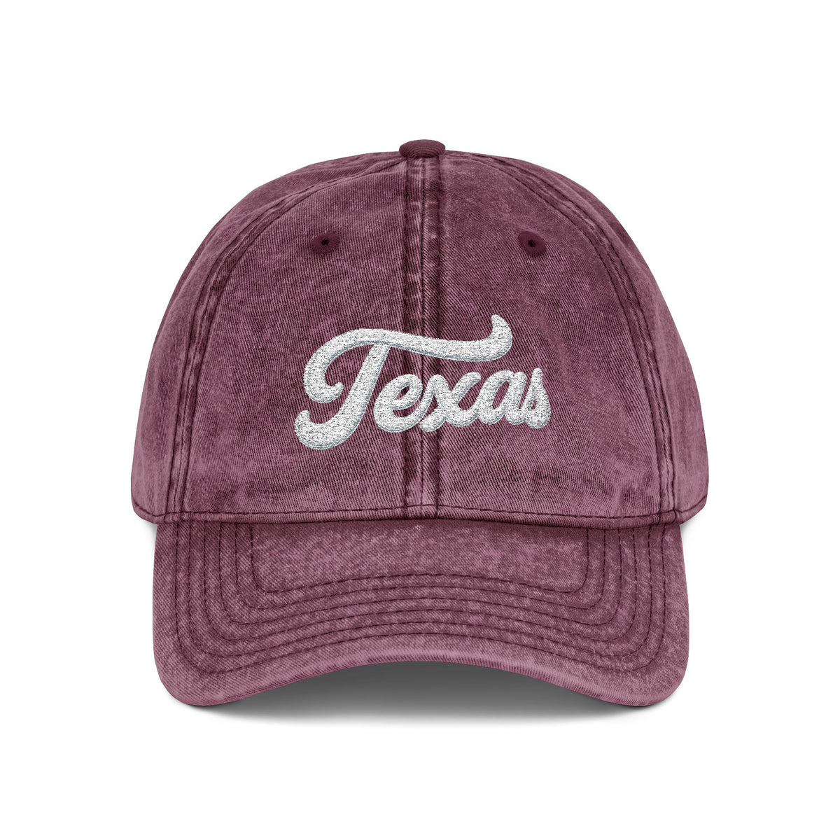 Vintage Embroidered Texas Cap — Distressed Red Baseball Hat Hats Printify One size Maroon