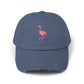 Distressed Flamingo Cap — Embroidered Pink Flamingo Baseball Hat Hats Printify Scotland Blue One size