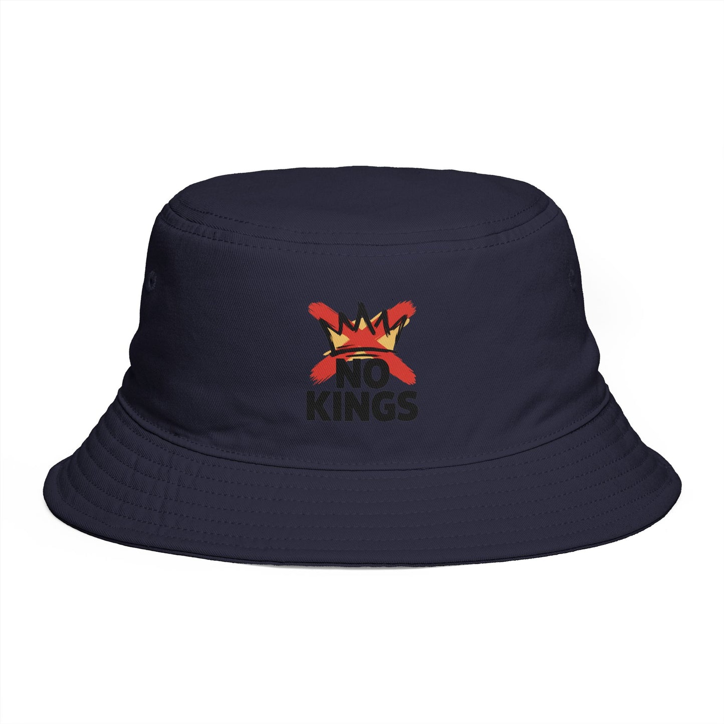 No Kings Bucket Hat — Rebellious Crown Graphic Cotton Bucket Hat Hats Printify One size Navy