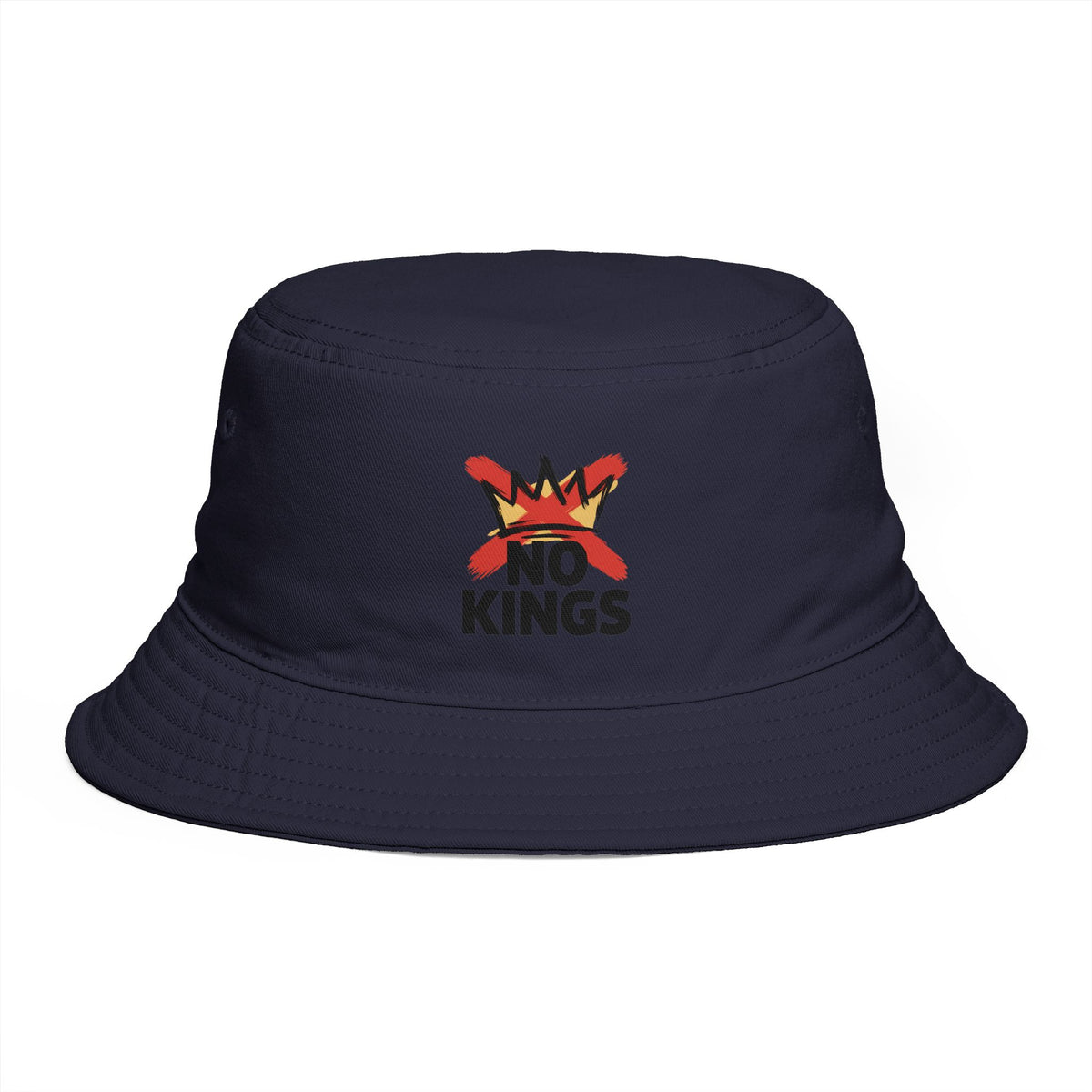 No Kings Bucket Hat — Rebellious Crown Graphic Cotton Bucket Hat Hats Printify One size Navy