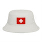 Swiss Cross Brown Bucket Hat — Alpine Flag Patch Sun Hat Hats Printify One size Ecru