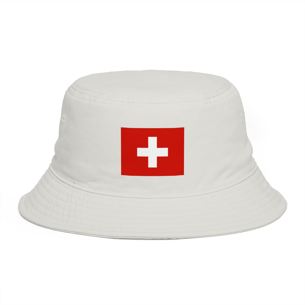 Swiss Cross Brown Bucket Hat — Alpine Flag Patch Sun Hat Hats Printify One size Ecru