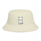 Brown Bucket Hat with Cute White Cat Embroidery — Casual Cat Lover Accessory Hats Printify