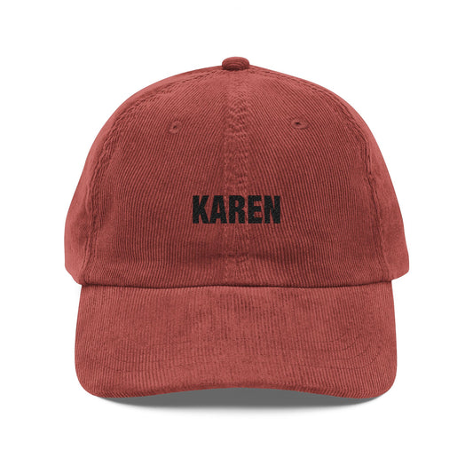 Embroidered Vintage Corduroy Cap — "KAREN" Name Hat Hats Printify Burgundy One size