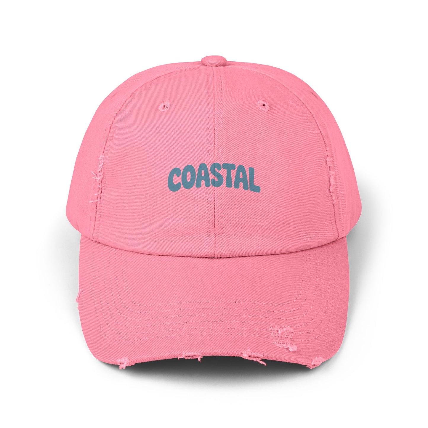 Coastal Distressed Baseball Cap — Vintage Ocean Graphic Hat Hats Printify True Pink One size