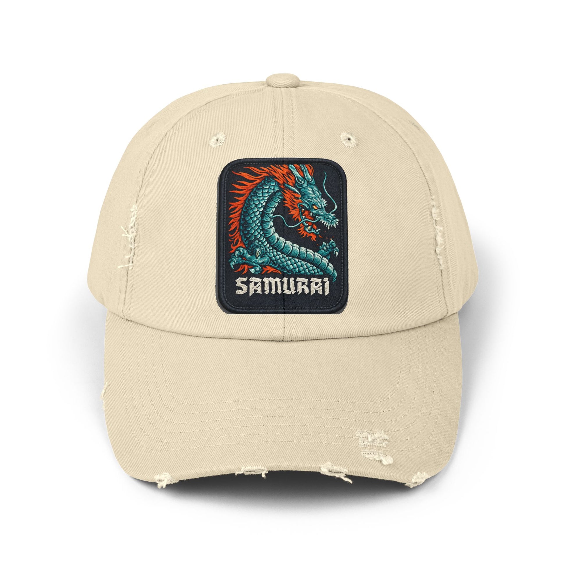 Distressed Samurai Dragon Cap — Vintage Retro Japanese Dragon Baseball Hat Hats Printify