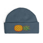 Pineapple Embroidered Cuff Beanie – Tropical Knit Winter Hat Hats Printify One size Petrol Blue