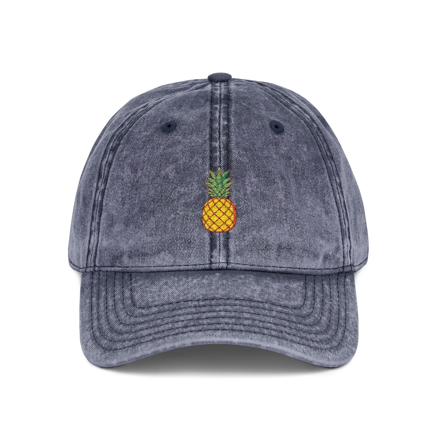 Pineapple Embroidered Vintage Cap Hats Printify One size Navy