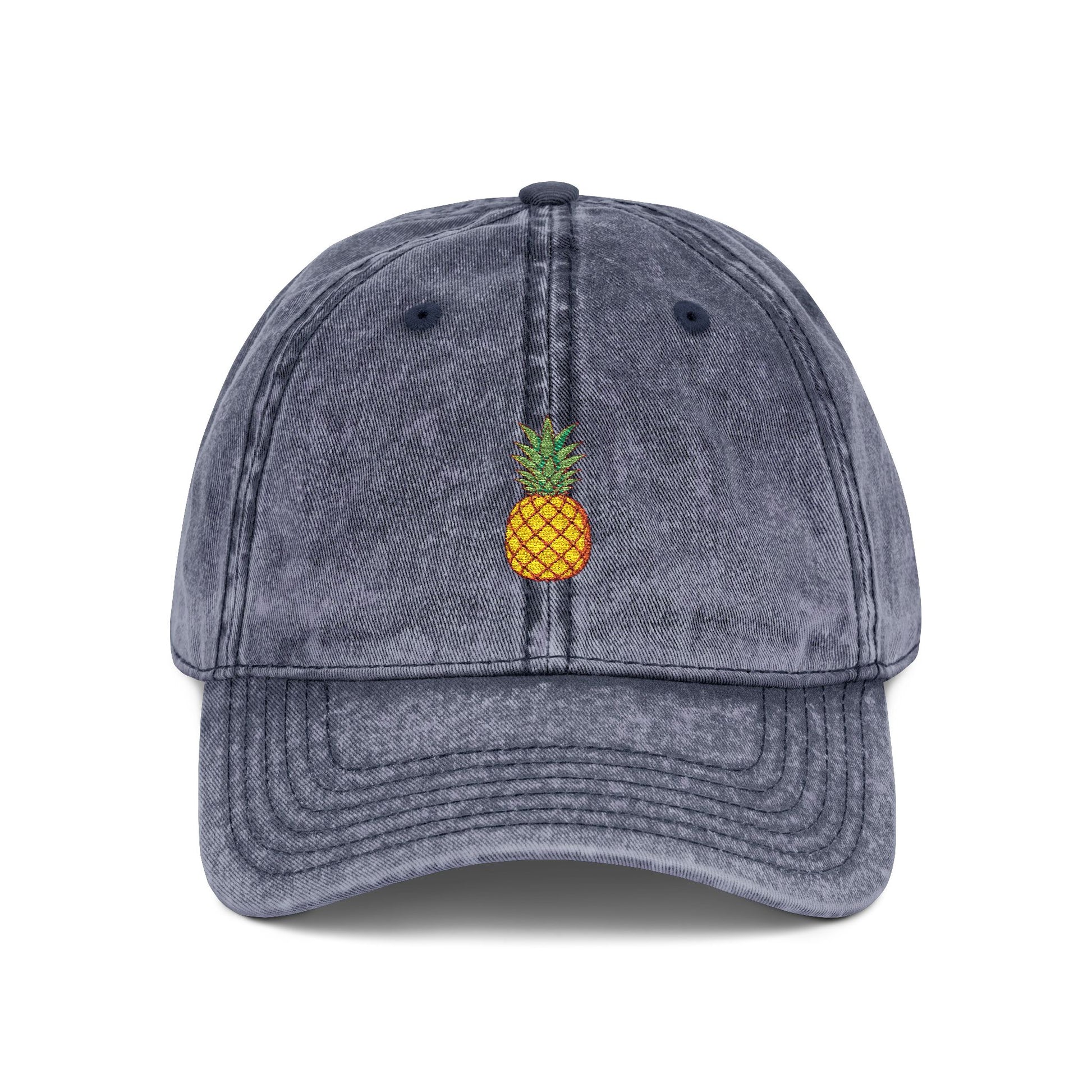 Pineapple Embroidered Vintage Cap Hats Printify One size Navy