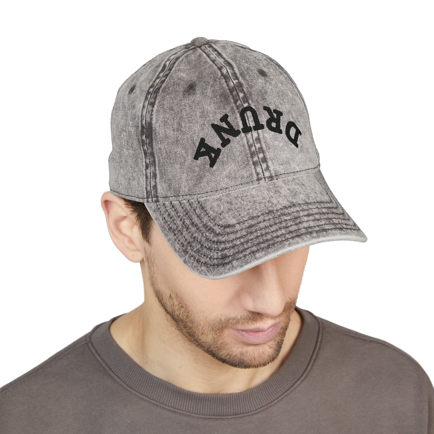 Embroidered Vintage 'DRUNK' Distressed Baseball Cap — Retro Red Cotton Hat