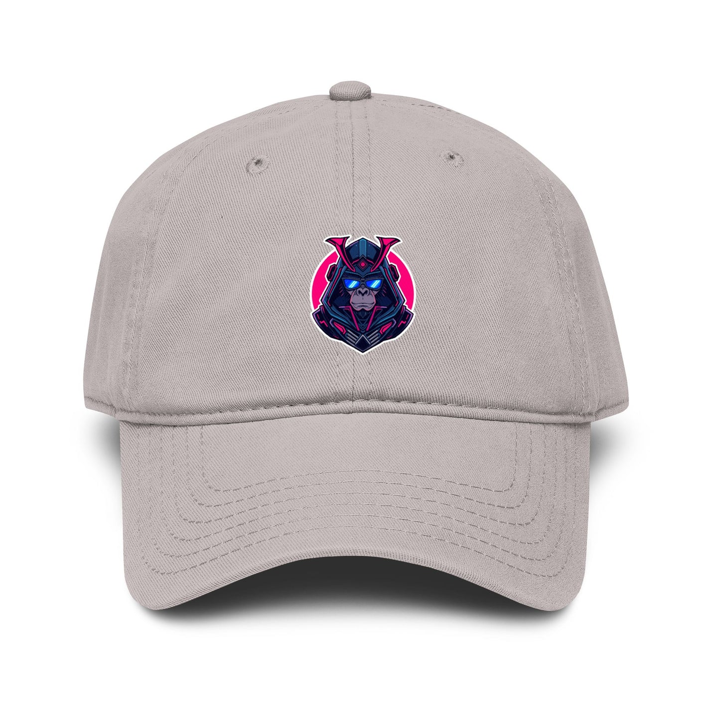 Embroidered Neon Samurai Baseball Cap — Washed Cotton Hat Hats Printify One size Gray