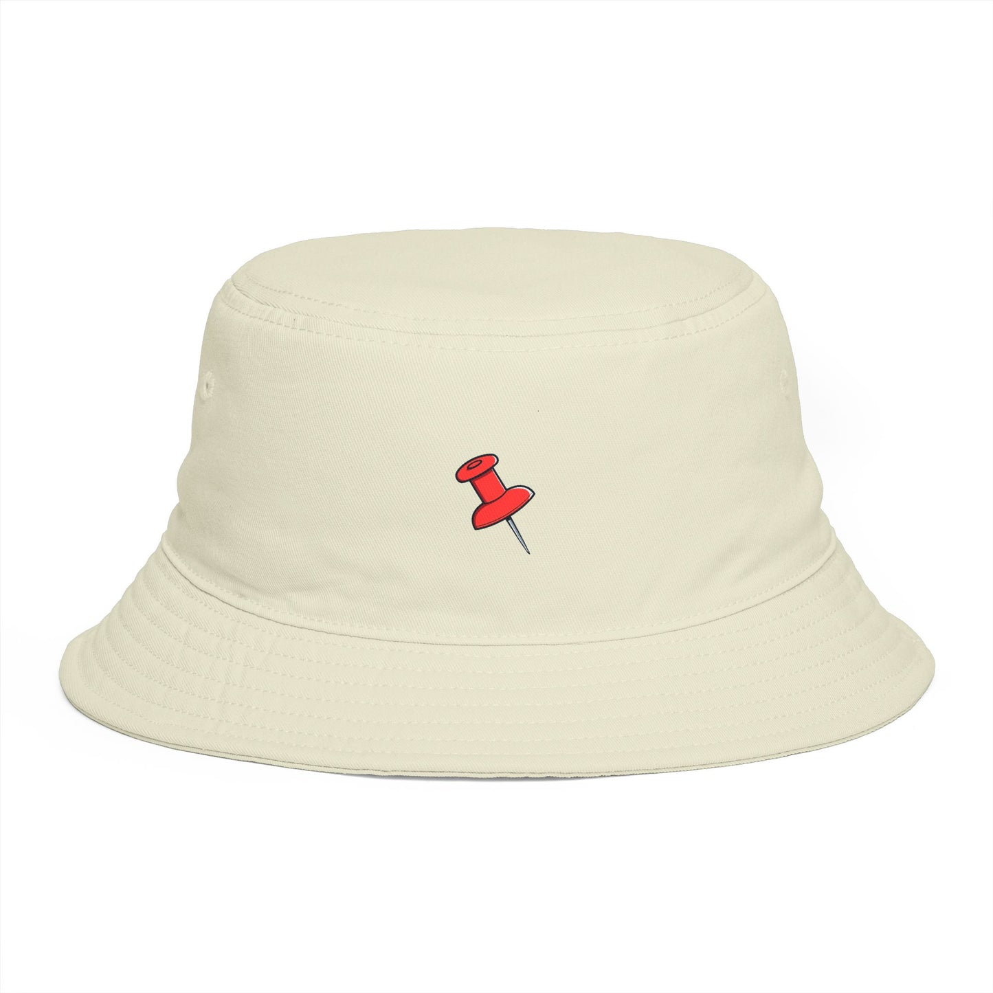 Red Pushpin Embroidered Bucket Hat - Minimal Casual Sun Hat Hats Printify